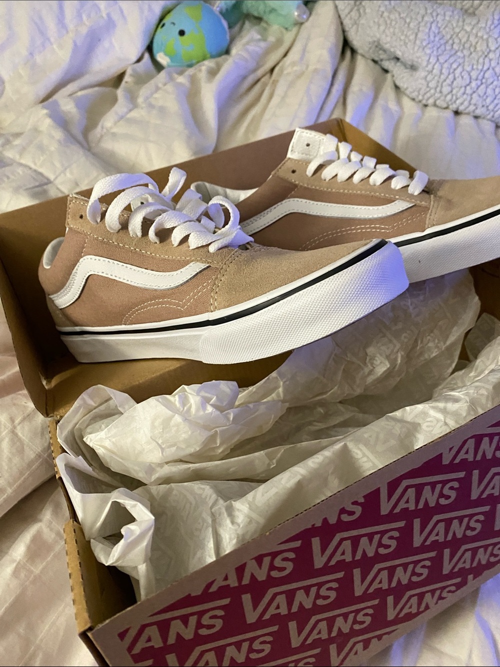 Vans Old Skool Sneakers — Tan Suede with White Stripe